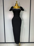 Celebrity Elegant Bandage Long Party Dress 2025 Women Sexy Square Collar Stretch Evening Prom Gown Club Luxury Birthday Dresses