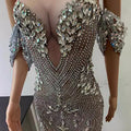 2026 Popular Bright Crystal Sequins Elegant Fishnet Dress, Off-the-shoulder Wedding Dress Women Dresses for Party and Wedding