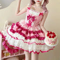 Olivegirl Lolita Dress Kawaii Sweet Bow Ruffled Slim Sleeveless Mini Princess Dresses Elegant Bow Flower Dresses Women Y2K JSK