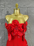 Strapless 3D Handmade Flower RhinestoneBandage Mini Dress Women Sky CorsetBodycon Short Cocktail Party Evening Dress