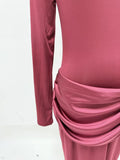 Elegant Style Pencil Dresses for Women O Neck Shoulder Pud Long Sleeve High Waist Pleated Slim Maxi Dress Female
