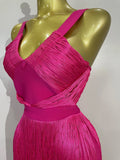 Sexy V-Neck Sleeveless Tassel Bodycon Bandage Dress Women Celebrity Elegant Nightclub Evening Party Birthday Wedding Guest Dress