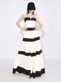Elegant Colorblock Patchwork Bow Dresses For Women Strapless Sleeveless High Waist Formal Long Dress Female Wedding Gowns