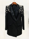 Black Slim Women Long Suit Blazer For Wedding Luxury Crystal Diamond Vestidos Formal Office Lady Custom Made Prom Party Gown