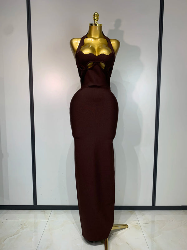Women Halter Neck Sexy Cut Out Backless Bandage Long Dress Celebrity Elegant Evening Party Luxury Birthday Nightclub Dress