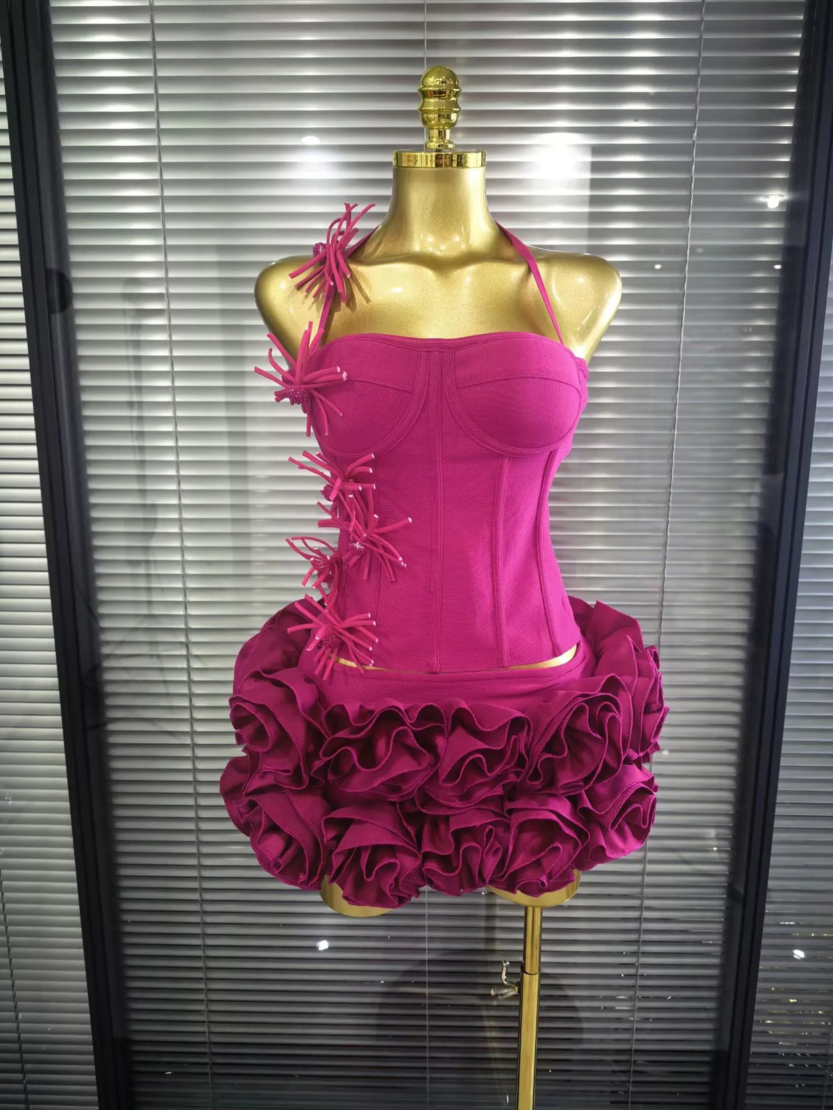 High Quality Women Sexy Halter Full Florals 2 Pieces Bodycon Bandage Set Birthday Party Photoshoot Celebrate Cocktail Outfit