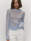 Mohair Round Neck Pullover Sweater For Women 2025 Spring Summer New Knitted Bottom Semi-sheer Knit Sweater Female Top