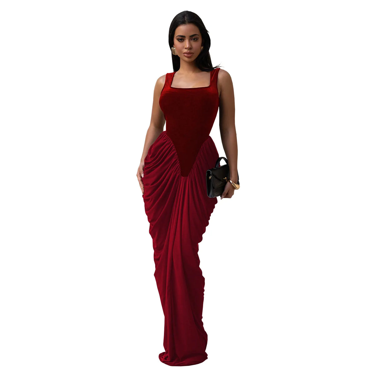 Women Velvet Stacked Ruched Sleeveless Bodycon Long Maxi Dresses 2026 Fall Party Trendy Birthday Evening Dress Vestidos