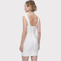 Summer Pure White Vintage Bandage Dress Mini Spaghetti Classic Slash Bustier Birthday Dress Office Lady Vestidos