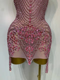 Women Sexy Halter Crystal Bodycon Mini Dress Celebrate Nightclub Performance Stage Outfit Luxury Birthday Photo Shoot Dress