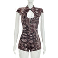 Snake Print Romper Hollow Out Jumpsuit Woman Playsuit Birthday One Piece Corset Combinaison Short Femme Night Club Outfits