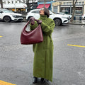 Street Women's Lace Up Long Woolen Coats Stand Collar Double Breasted Full Sleeve Overcoats 2026 Autumn Winter Lady Jackets
