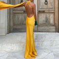 Solid Slimming Chic Dresses for Women Shawl Collar Sleeveless Off Shoulder High Waist  Long Dress Female