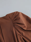 Women Brown Beaded Corset Design Maxi Dress V Neck Long Sleeves Waist Cinching Slim Dresses Fashion Evening Party Gowns
