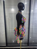 Colorful Draped Shining Rhienstones Women Long Sleeve Sexy Mesh Bodycon Mini Dress Nightclub Bar Singer Party Performance Wear