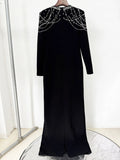 Sparkling Luxury Diamond Tassels Beads Long Sleeved Slim Maxi Dress Women'S Elegant Celebrity Evening Party Wedding Gowns
