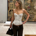 One Shoulder Spaghetti Strap Corset Bustier Camisole Top Women Lace Sleeveless Backless Sexy Y2K Party Club Summer Cami