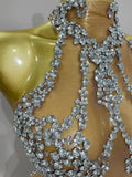 Sparkly Rhinestones Sexy Mesh See Through Mini Dress Party Evening Prom Celebrate Birthday Dress Singer Dancer Show Stage Wear
