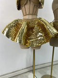 Women Sexy Shiny Diamonds Top Skirt Two Piece Sets Nightclub Party Stage Outfit Performance Danve Singer Costume Show Wear