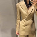 Elegant Blazer Jacket Pant Set Women Slim Fit Solid Lapel Double Breasted Coat Wide Leg Pant 2026 Spring Lady Commute Outfit New
