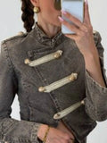 Vintage Buttons Women Jackets Stand Collar Long Sleeve Casual Slim Jacket for Daily Streetwear Autumn Fashion New