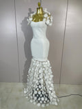Women Elegant Flower Lace-Edged Sleeveless Bodycon Long Bandage Dress Sexy Evening Party Birthday Prom Formal Wedding Guest Gown