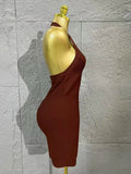 Neck-length V-neck Bandaged Halter Dress with A Fitted Bottom Hem  Sleeveless Form-fitting Cocktail Dress for Formal Parties
