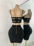 Women's Glitter Crop Top Short Skirt Bandage Sets Nightclub Performance Outfit Two Pieces Party Birthday Clothing