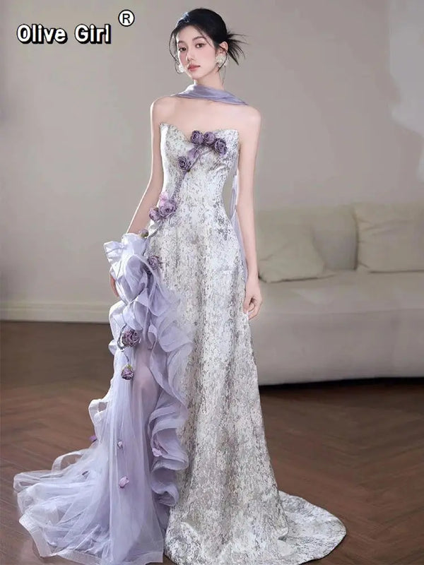 Olive Girl Purple Embroidered Dress for Garden Wedding 2026 Fairycore Photoshoot XS-XL XS-3XL Plus Size Embroidered Dramatic Silhouette Romantic Editorial Not Costume Hanfu Chinese Dress Traditional Chinese Clothing Chinese Heritage Fashion Women