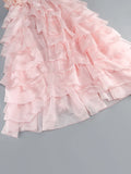 Women'S Sexy Strapless Bandage Slim Long Dress With Floral Decoration Layered Ruffle Edge Patchwork Dress Wedding Party