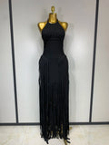 Women Sexy Sleeveless Halter Tassel Bodycon Bandage Dress Purple Black Elegant Evening Party Nightclub Birthday Prom Dress