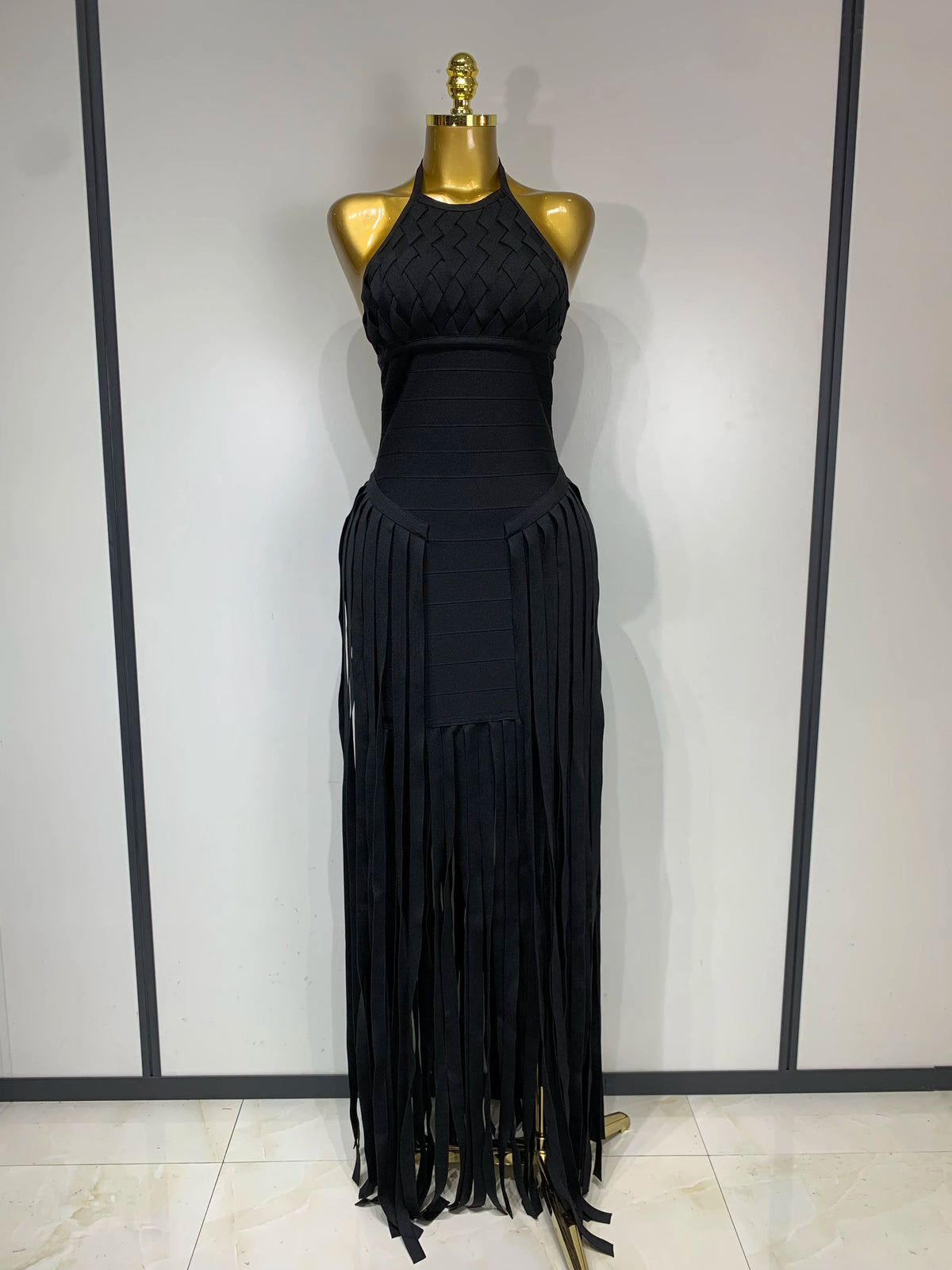Women Sexy Sleeveless Halter Tassel Bodycon Bandage Dress Purple Black Elegant Evening Party Nightclub Birthday Prom Dress