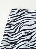 Zebra Stripe Print Two Piece Set for Women Lapel Long Sleeve Spliced Zipper Short Coat Mid Waist Knee Skirt Female