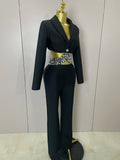 Women Celebrity Designer Fashion Women Luxury Birthday Set Sexy Cut Out Long Sleeve Beading Bodycon Two Pieces Pants Bandage Set
