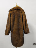 Luxury Patchwork Imitation Fur Mid Length Coat for Women Lapel Long Sleeve Spliced Pocket Loose Winter Coats Female