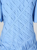 Solid Spliced Drawstring Folds Designer Maxi Dress for Women O Neck Puff Sleeve High Waist Elegant Party Dresses Female New