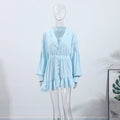 Elegant Asymmetric Cascading Ruffles Mini Dress Women Loose Solid V-neck Full Sleeve Button Summer Dresses  Lady Robes New