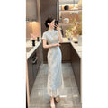 Olive Girl Blue Embroidered Qipao for Ren Faire 2026 Garden Wedding Fairycore Photoshoot Everyday Wear S-XXL XS-3XL Plus Size Embroidered Dramatic Silhouette Romantic Garden Party Editorial Not Costume Chinese Heritage Fashion Women