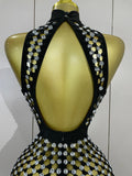Sexy Nightclub Bar Photoshoot Stage Costumes Sparkly Diamond Mesh See Through Mini Dress Women Evening Party Club Birthday Dress