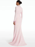 Elegant Long Sleeve Stand Sequin Slim Long Dress Women Pink Sky Blue Maxi Dresses Formal Eveing Party Club Gowns