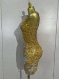 Sexy Sparkly Rhinestone Sleeveless Mesh See Through Mini Dress Luxury Birthday Dress Celebrate Party Club PhotoShoot Stage Wear