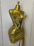 Sparkly Gold Sequin Sexy Top Two Pieces Set 2025 Women Celebrate Party Birthday NightClub Performance Dancer Show Stage Outfit