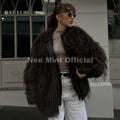 Ins Brand Fashion 2026 Winter Chocolate Brown Oversized Faux Fur Coat Women Fluffy Tassles Jacket Thick Chunky Overcoat