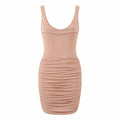 Sexy Solid Fishbone V-neck Dress Women Elegant Solid Sleeveless Pleated Slim Waist-cinching Mini Dresses 2026 Summer Party Gown