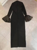 Women Elegant Evening Club Party Trumpet Long Sleeves Sexy Turtleneck Tight Maxi Bandage Dress Black Vestido