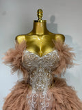 Women Sexy Strapless Mini Two Pieces Set Luxury Birthday Evening Party Dress Bar Nightclub Singer Dancer Stage Outfit