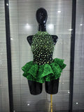 Shining Green Sequins Women Sexy Mesh See Through Bodycon Bodysuit Celebrate Nightclub Party Performance Costumes Stage Wear