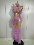 2026 Sparkly Rhinestone Ruffled Mesh See-Through Long Dress Women Birthday Eveing Party Sexy Photo Shoot Nightclub Stage Costume