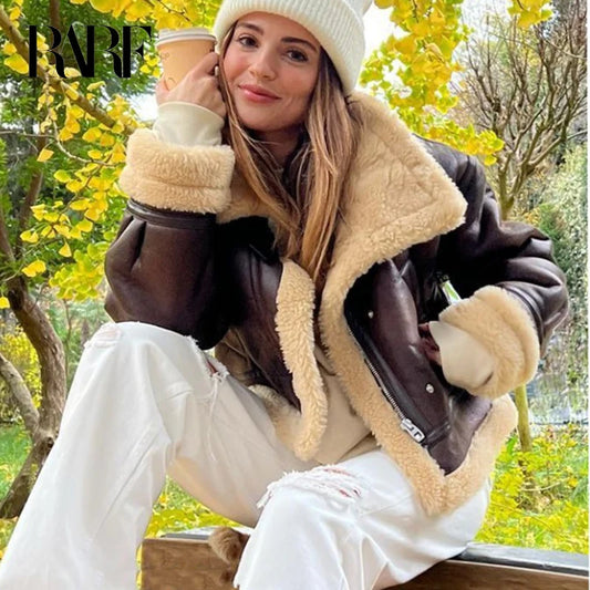 New Autumn Winter Women Faux Lamb Fur Short Jacket Vintage Female Moto Biker Zipper Thick Warm Coat Fleece Outwear