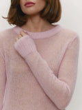Mohair Round Neck Pullover Sweater For Women 2025 Spring Summer New Knitted Bottom Semi-sheer Knit Sweater Female Top